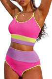 Women’s High-Waisted Color Block Bikini Set Ribbed Two-Piece Swimwear