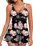 Women’s Printed Tankini Swim Dress with High Waisted Boyshorts and Pockets