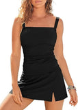 Vintage Women's High-Waisted Tummy Control Two-Piece Tankini Swimsuit with Skirt & Push-Up