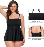 FULLFITALL - Multi Diagonal Smocked Black Bandeau Tankini Tops