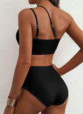 Women’s One-Shoulder High-Waist Bikini Set with Floral Print & Tummy Control
