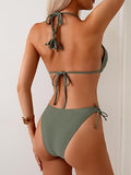 Women’s Ribbed Halter Bikini Set with Triangle Top & Tie-Side Bottoms