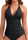 Women’s Halter Tankini Top with V Neck and Tummy Control
