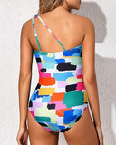 Women’s One Shoulder One Piece Swimsuit with Tummy Control