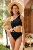 Women’s Ribbed One Shoulder One Piece Swimsuit