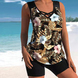 Women’s Hawaiian Print Tankini Set with Side Slit