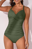 Women’s V-Neck Ruched Tankini Set with Wrap Tie-Back & Tummy Control
