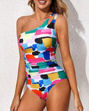 Women’s One Shoulder One Piece Swimsuit with Tummy Control