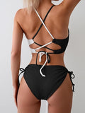 Women’s Color-Block Bikini Set with Tie-Front Top & High-Waist Bottoms