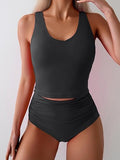 Women’s Tummy Control Two-Piece Tankini with Cutout Back & High-Waisted Bottoms