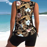 Women’s Hawaiian Print Tankini Set with Side Slit