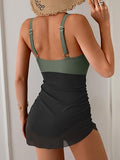 Women’s Mesh V-Neck One-Piece Swimdress with Tummy Control