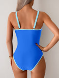 Women’s Color Block One Piece Swimsuit with Tummy Control and Double Straps