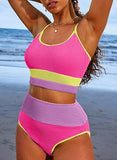 Women’s High-Waisted Color Block Bikini Set Ribbed Two-Piece Swimwear