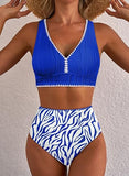 Women’s Textured High-Waisted Bikini Set with Whip Stitch Details