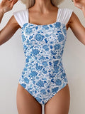 Women’s Retro Square-Neck One-Piece Swimsuit with Tummy Control
