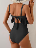 Women’s Ruffled V-Neck One-Piece Swimsuit with Tummy Control