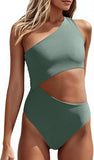 Women’s Ribbed One Shoulder One Piece Swimsuit