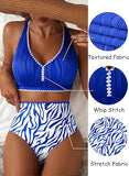 Women’s Textured High-Waisted Bikini Set with Whip Stitch Details