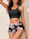 Women’s Floral Two-Piece Bikini Set with Criss-Cross Top & High-Rise Boyshorts