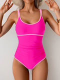 Women’s Color Block One Piece Swimsuit with Tummy Control and Double Straps