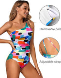 Women’s One Shoulder One Piece Swimsuit with Tummy Control