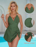 Women’s Tummy Control One Piece Swim Dress with Tie Knot