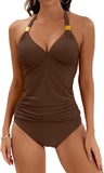 Women’s Halter V-Neck Tankini Set with Tummy Control & Swim Shorts