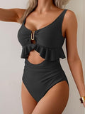 Women’s Ruffled V-Neck One-Piece Swimsuit with Tummy Control