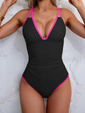 Women’s V-Neck One-Piece Swimsuit with Double Straps & Crisscross Back