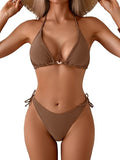 Women’s Ribbed Halter Bikini Set with Triangle Top & Tie-Side Bottoms