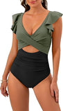 Women's Romantic Ruffle Sleeve V-Neck One-Piece Swimsuit