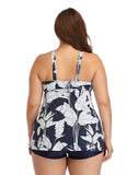 V-neck Printed Plus Size Swimdress with Boxer Swimming Trunks