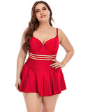Red Sweetheart Neckline Skirt One Piece Swimsuit