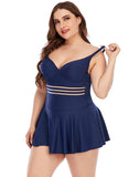 Dark Blue Sweetheart Neckline Skirt One-Piece Swimsuit