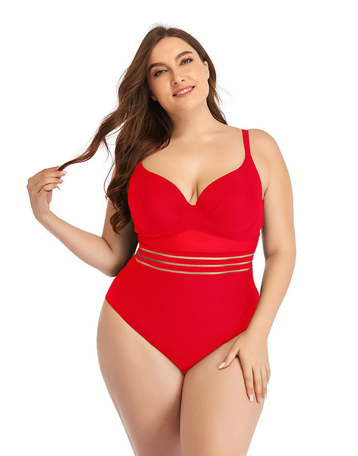 Red Sweetheart Neckline Cutout One-Piece Swimsuit