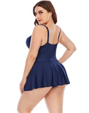 Dark Blue Sweetheart Neckline Skirt One-Piece Swimsuit
