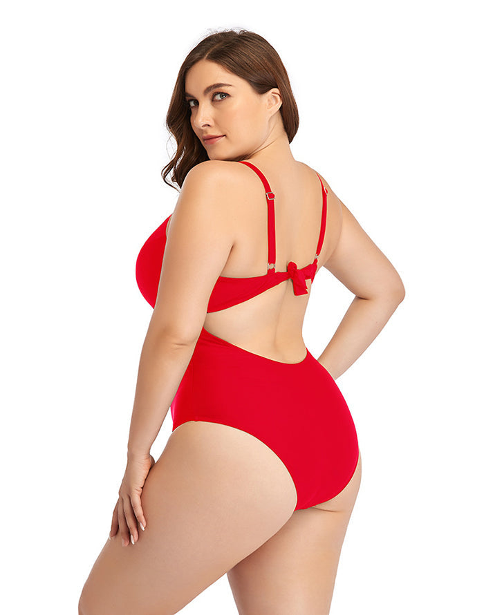 Red Sweetheart Neckline Cutout One-Piece Swimsuit