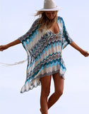 FULLFITALL - Blue Hollow Knitted Beach Holiday Sunscreen Blouse