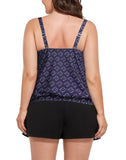 FULLFITALL - Womens Plus Size Swimsuits Two Piece Tankini Bathing Suits Tummy Control Swimwear Top with Boyshort