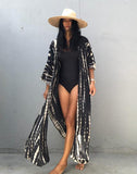 FULLFITALL - Black Hooded Printed Beach Vacation Swimsuit Cover Up