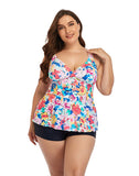Floral Strap Plus Size Tankini Swimsuit