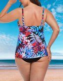 FULLFITALL - Red Blue Palm Tie Front Underwire Tankini Top