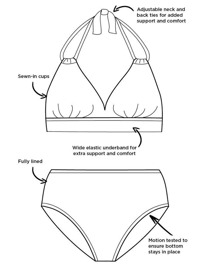 FULLFITALL - Foil Black Lace Print V-Neck Halter Bikini Set
