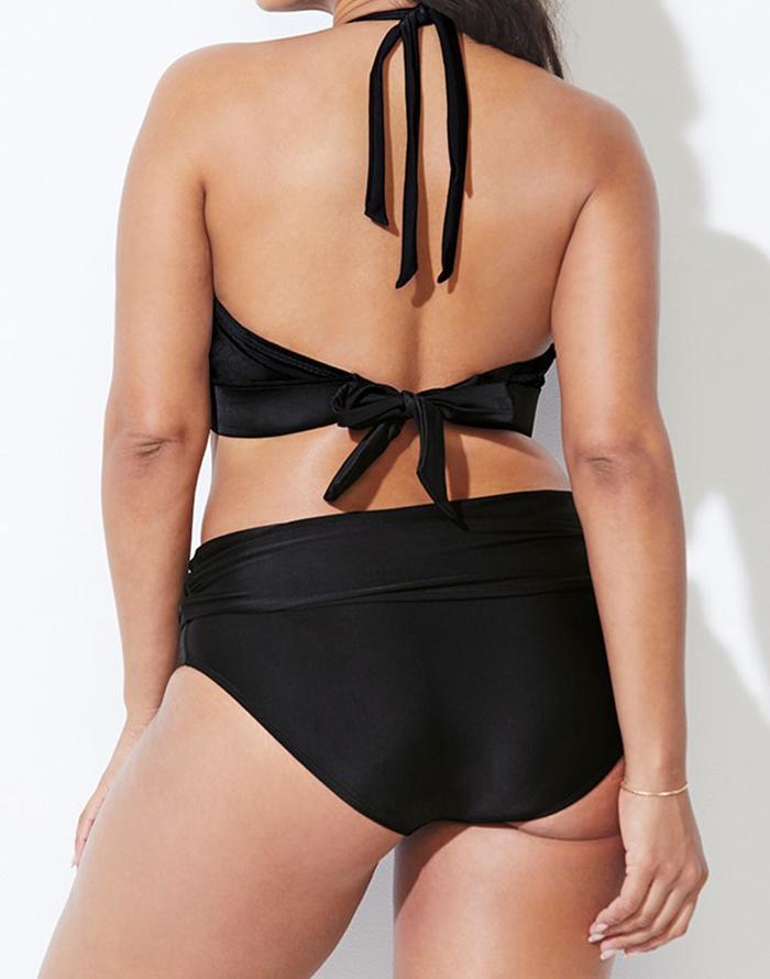 FULLFITALL - Black V-neck Halter Bikini Set