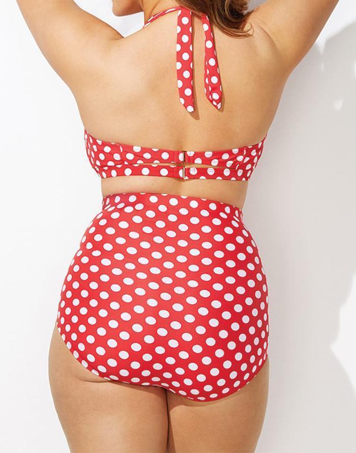 FULLFITALL - Red Polka Dot Halter High Waist Bikini Set