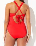 FULLFITALL - Red Lace Up One Piece Swimsuit