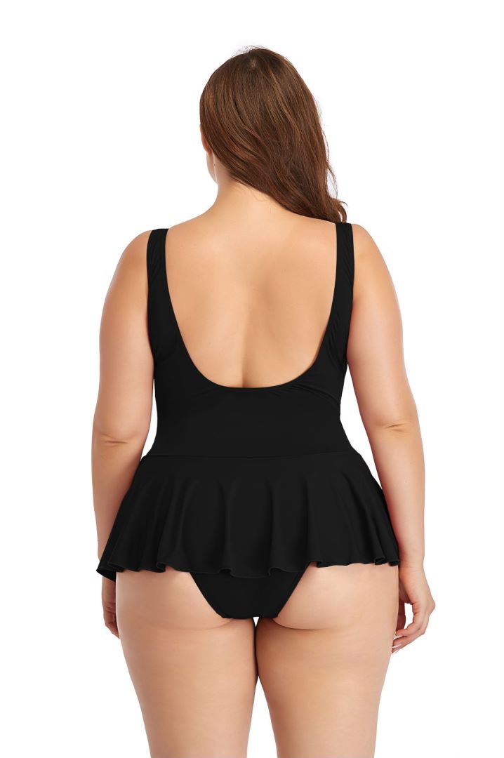 Black Sweetheart Neckline Underwire Skirt One-Piece Swimsuit