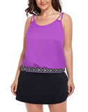 FULLFITALL - Purple Loop Strap Blouson Tankini With A-Line Swim Skirt