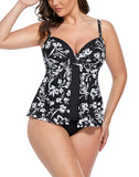 FULLFITALL - Black White Floral Faux Flyaway Underwire Tankini Top